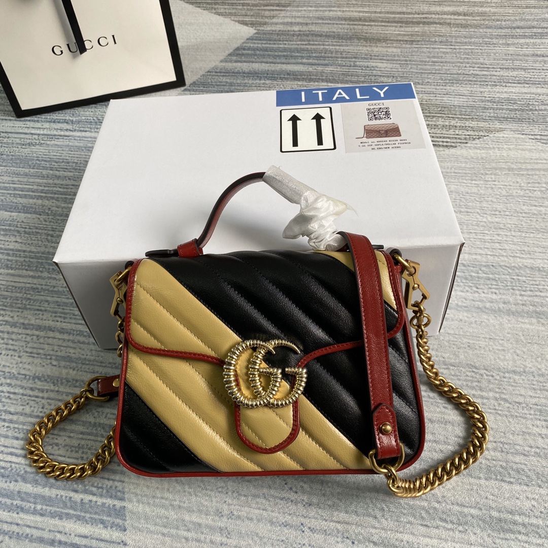 Gucci GG Marmont Mini Top Handle Bag Shoulder Bag 583571 Black and apricot